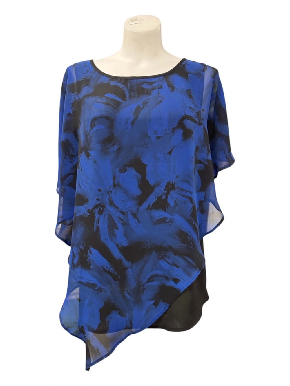 Laura P Asymmetrical Royal Blue & Black Overlay Tunic Size M